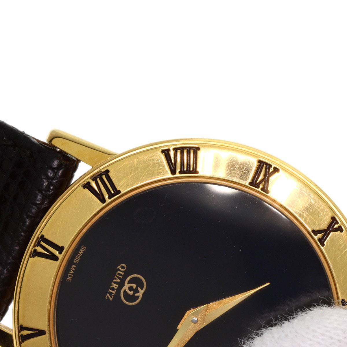 GUCCI Watches Quartz 3001M Gold Plated, Leather gold Round face black dial mens Used