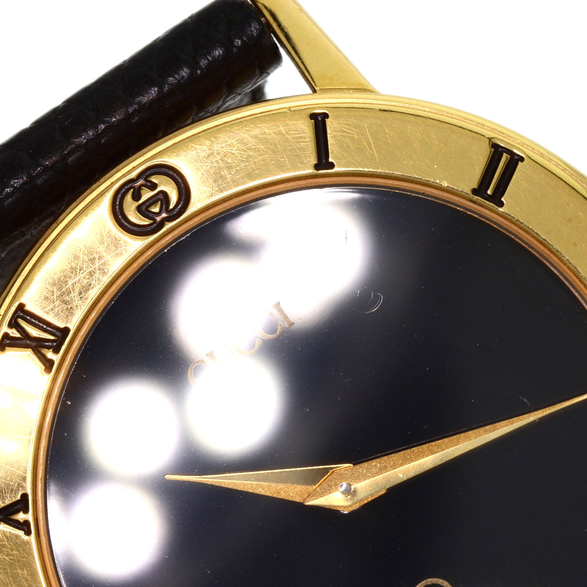 GUCCI Watches Quartz 3001M Gold Plated, Leather gold Round face black dial mens Used