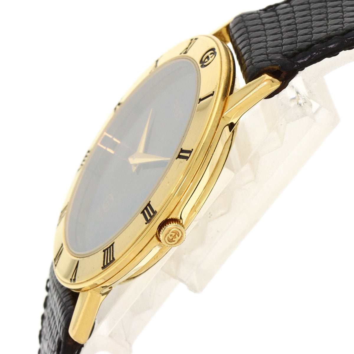 GUCCI Watches Quartz 3001M Gold Plated, Leather gold Round face black dial mens Used