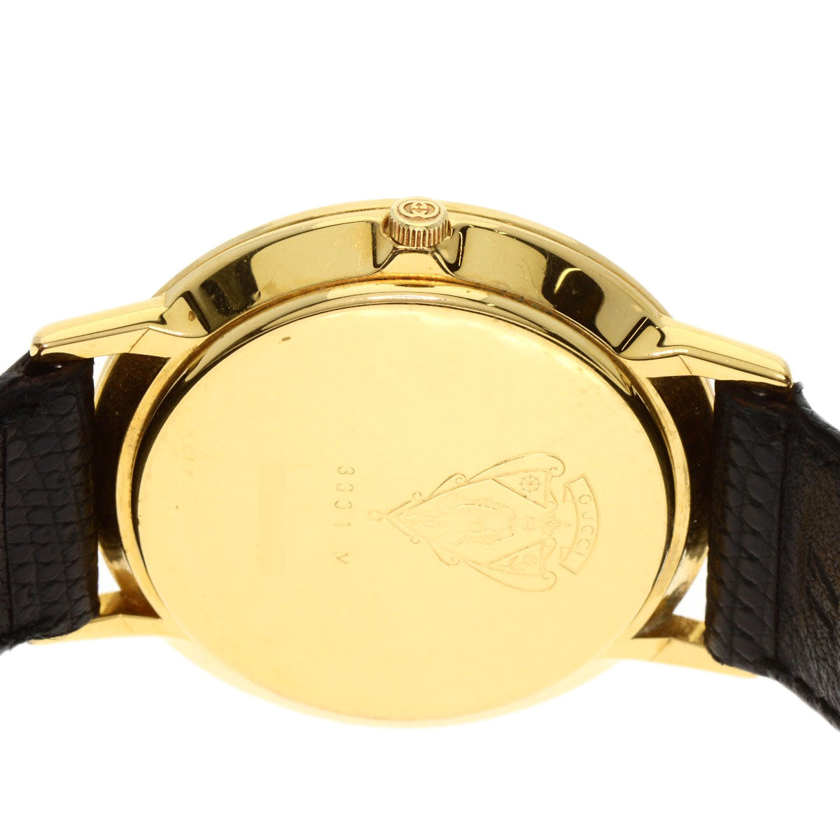GUCCI Watches Quartz 3001M Gold Plated, Leather gold Round face black dial mens Used