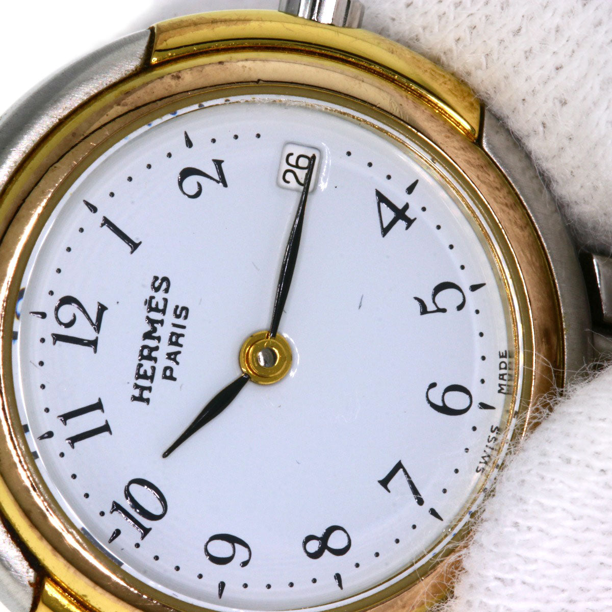 HERMES Watches Quartz Stainless Steel, Combination Silver Windsor white dial Women Used