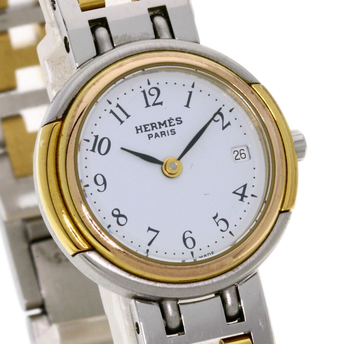 HERMES Watches Quartz Stainless Steel, Combination Silver Windsor white dial Women Used