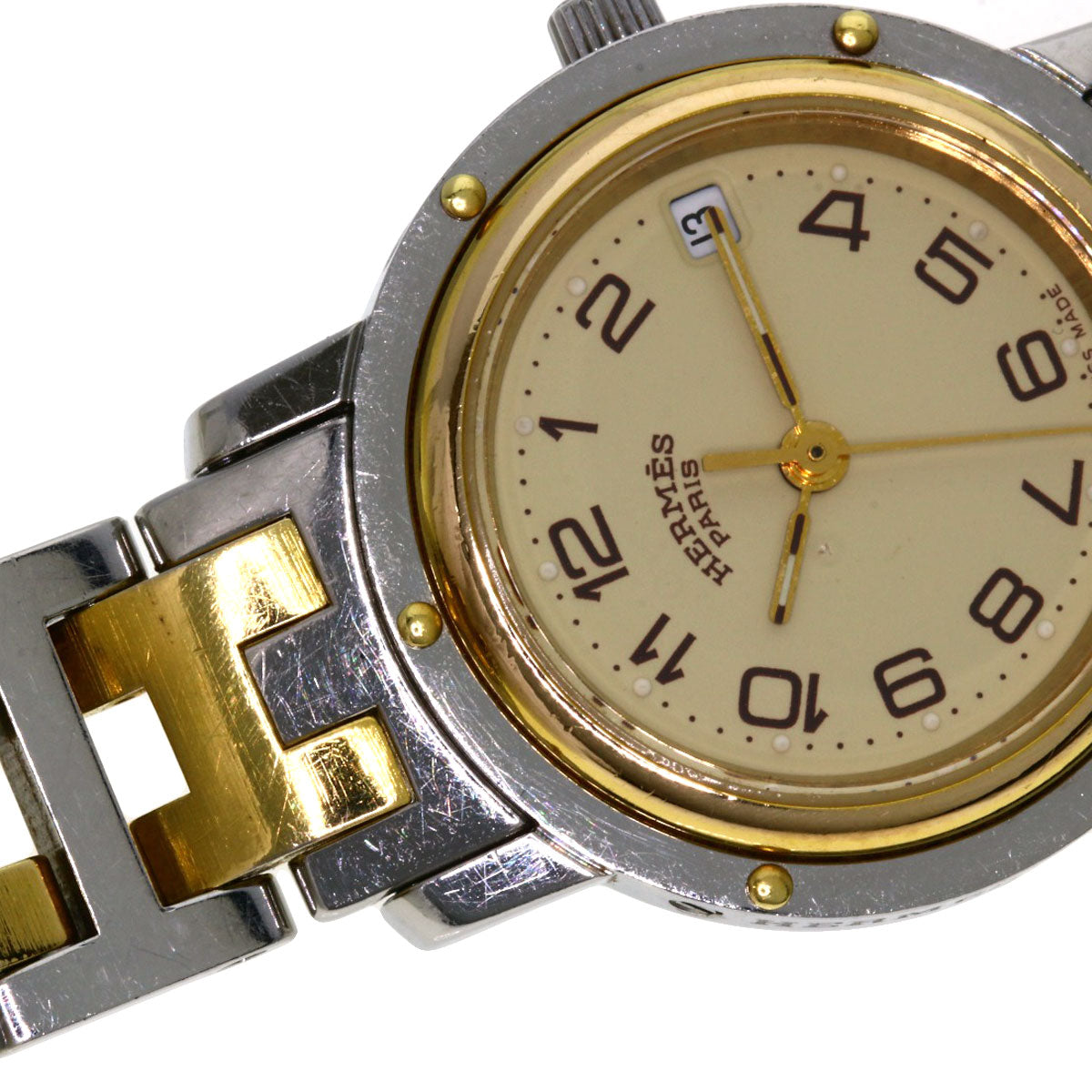 HERMES Watches Quartz CL3.240 Stainless Steel , SSxGP gold Clipper Ivory dial Women Used