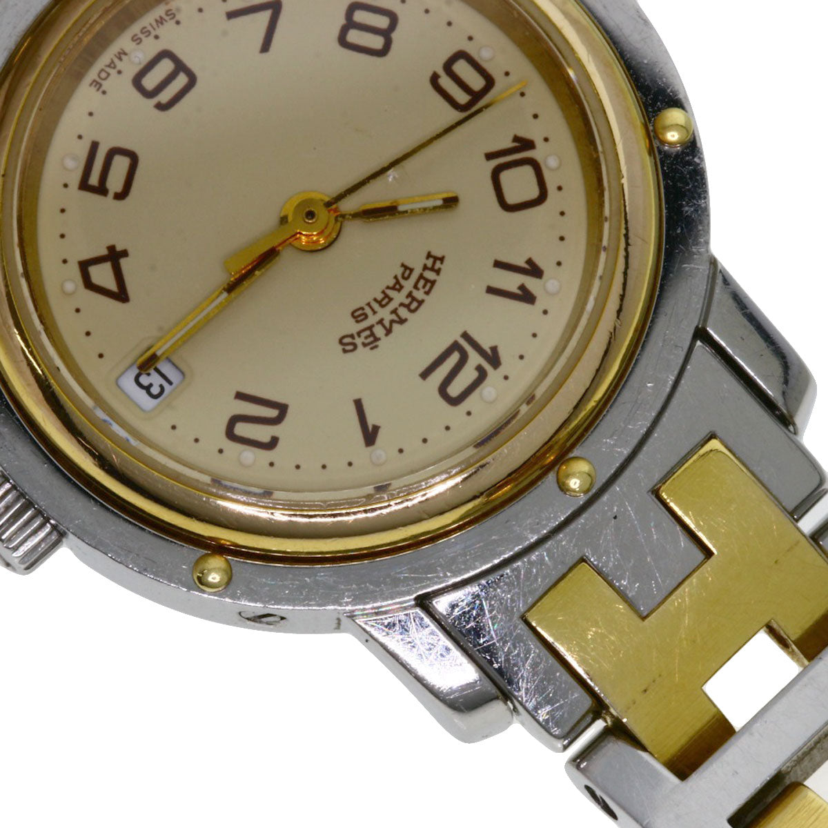 HERMES Watches Quartz CL3.240 Stainless Steel , SSxGP gold Clipper Ivory dial Women Used