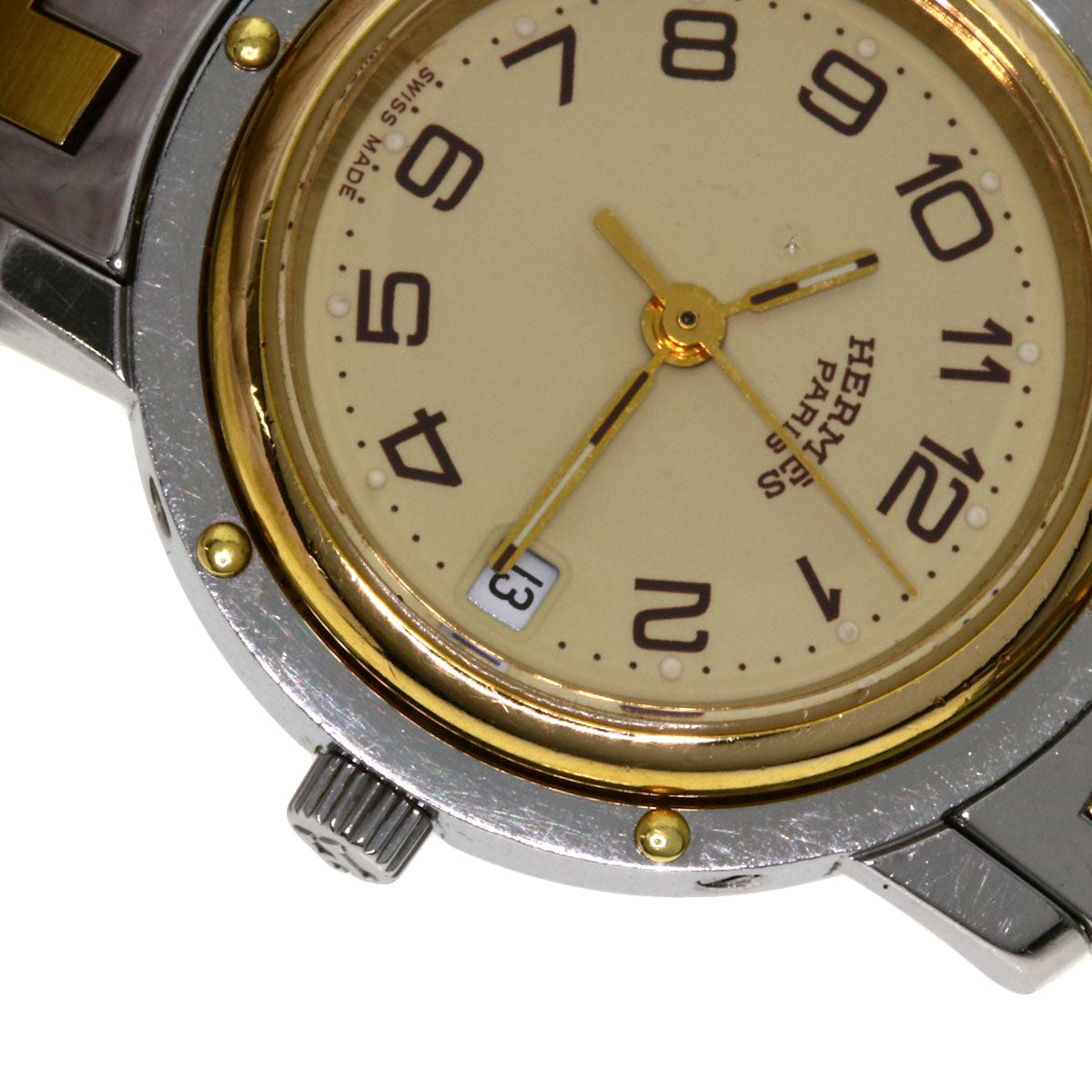 HERMES Watches Quartz CL3.240 Stainless Steel , SSxGP gold Clipper Ivory dial Women Used