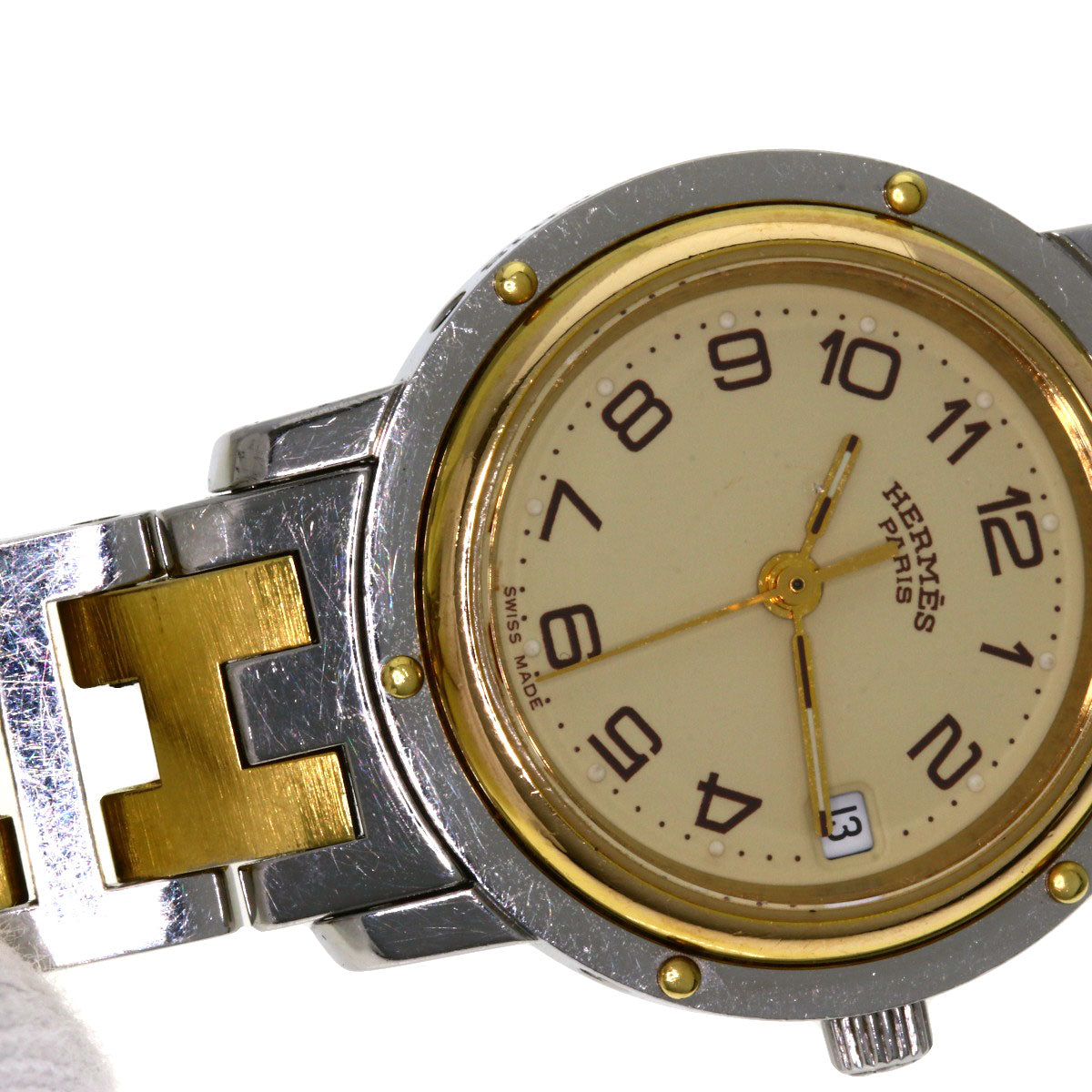 HERMES Watches Quartz CL3.240 Stainless Steel , SSxGP gold Clipper Ivory dial Women Used