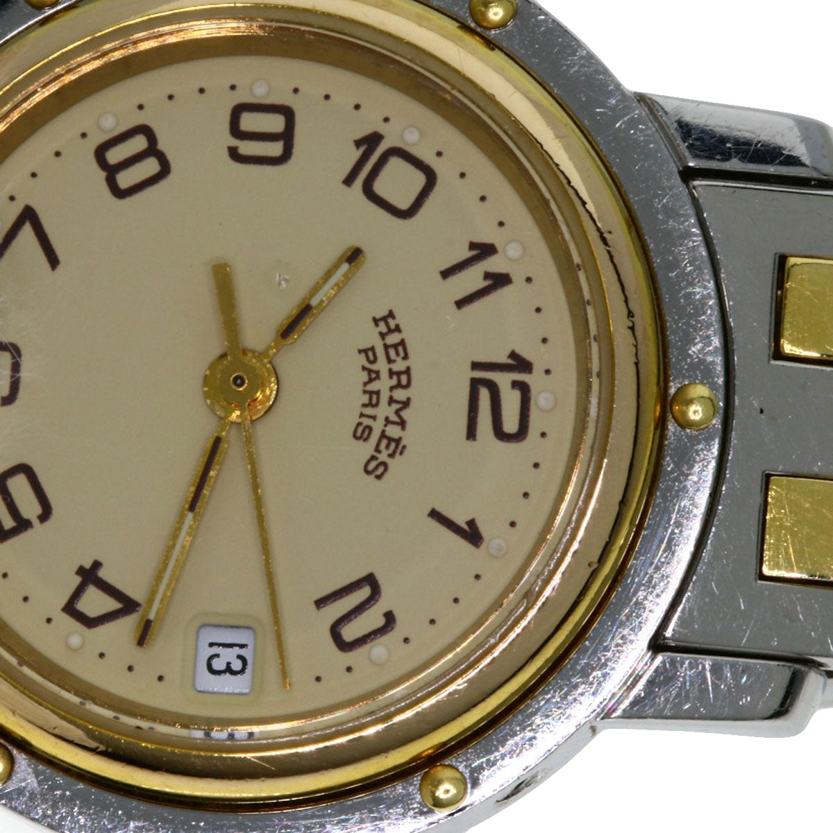 HERMES Watches Quartz CL3.240 Stainless Steel , SSxGP gold Clipper Ivory dial Women Used