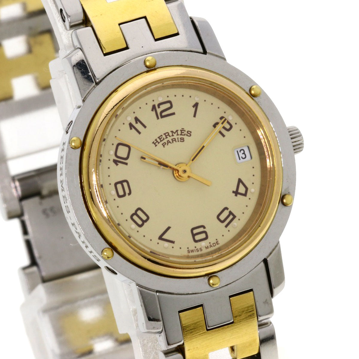 HERMES Watches Quartz CL3.240 Stainless Steel , SSxGP gold Clipper Ivory dial Women Used