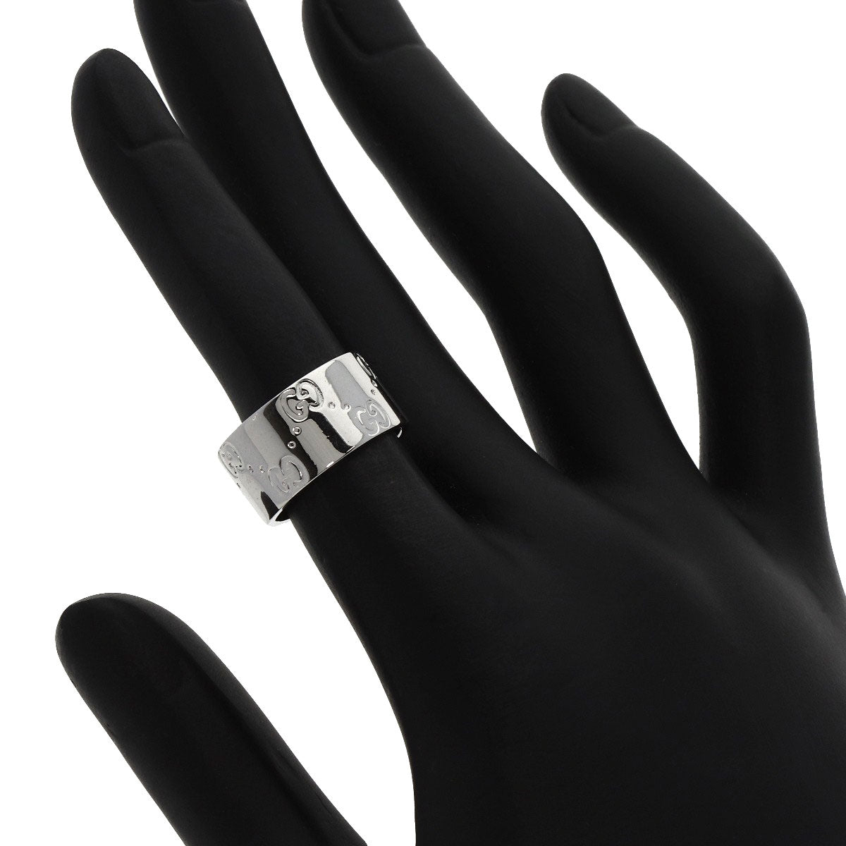 GUCCI Ring K18WG Silver Icon wide # 8 Women Used
