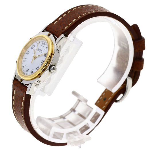 HERMES Watches Quartz CL4.220 Stainless Steel, Leather Silver Clipper white dial Women Used