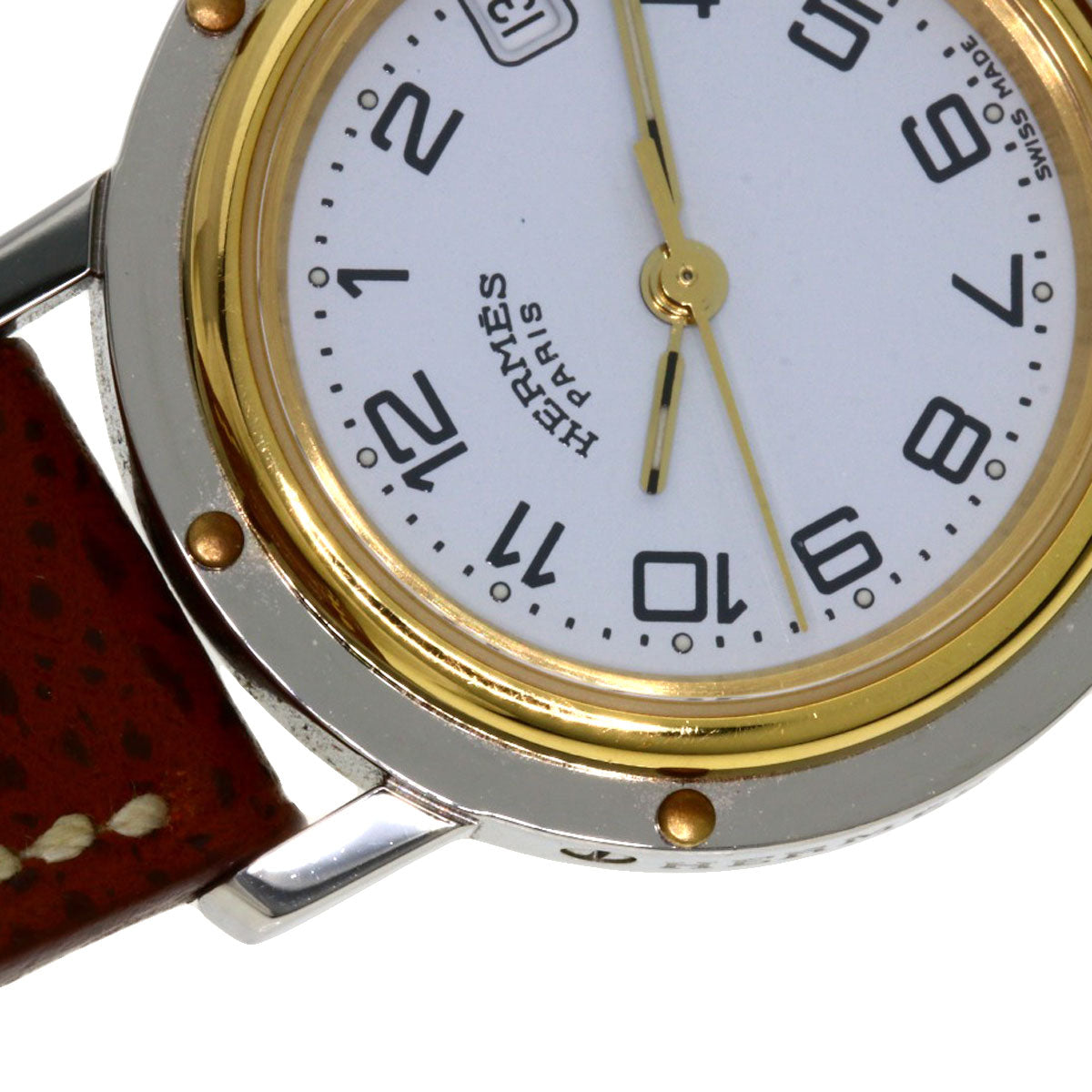 HERMES Watches Quartz CL4.220 Stainless Steel, Leather Silver Clipper white dial Women Used