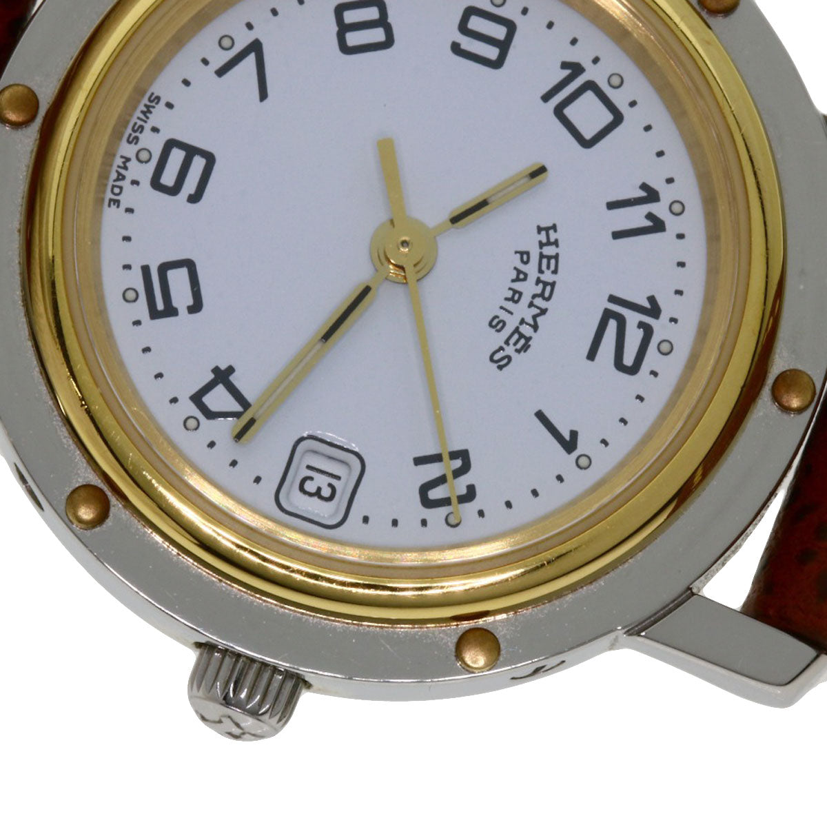 HERMES Watches Quartz CL4.220 Stainless Steel, Leather Silver Clipper white dial Women Used