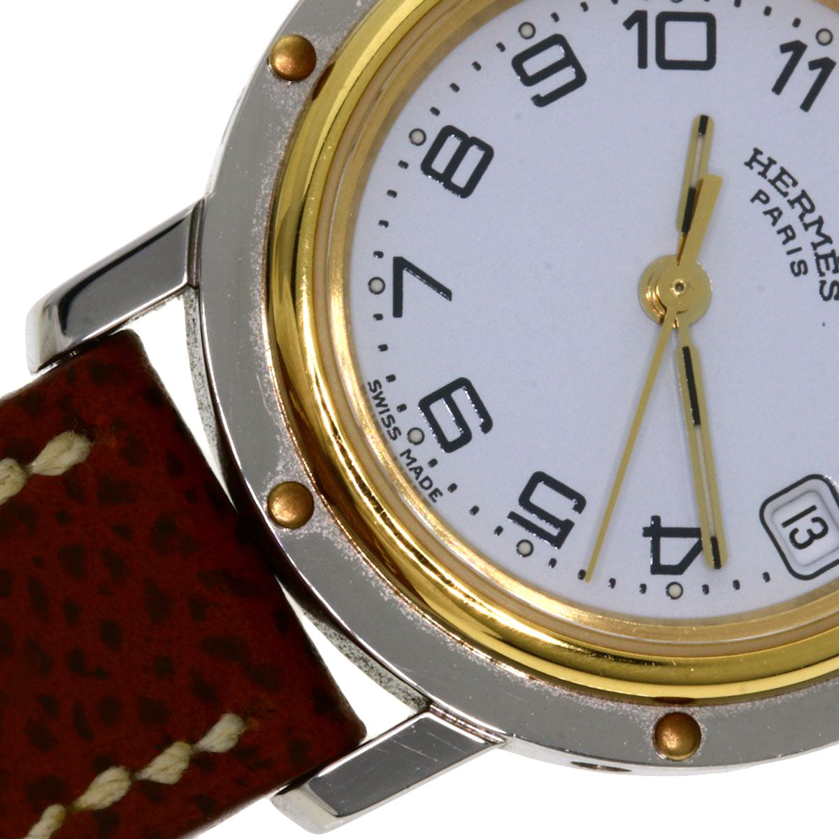 HERMES Watches Quartz CL4.220 Stainless Steel, Leather Silver Clipper white dial Women Used