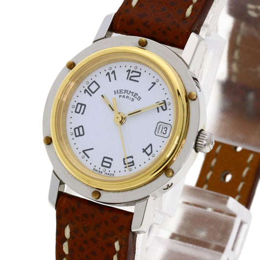 HERMES Watches Quartz CL4.220 Stainless Steel, Leather Silver Clipper white dial Women Used