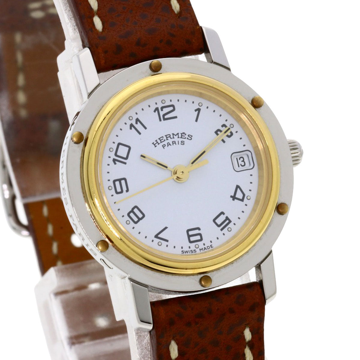 HERMES Watches Quartz CL4.220 Stainless Steel, Leather Silver Clipper white dial Women Used