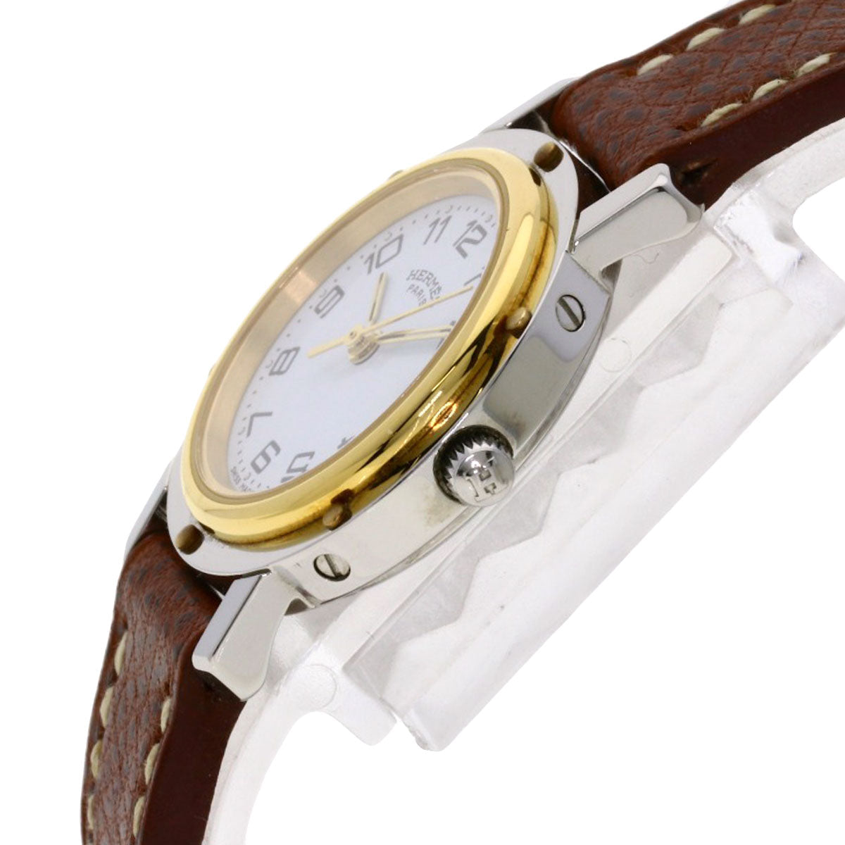 HERMES Watches Quartz CL4.220 Stainless Steel, Leather Silver Clipper white dial Women Used