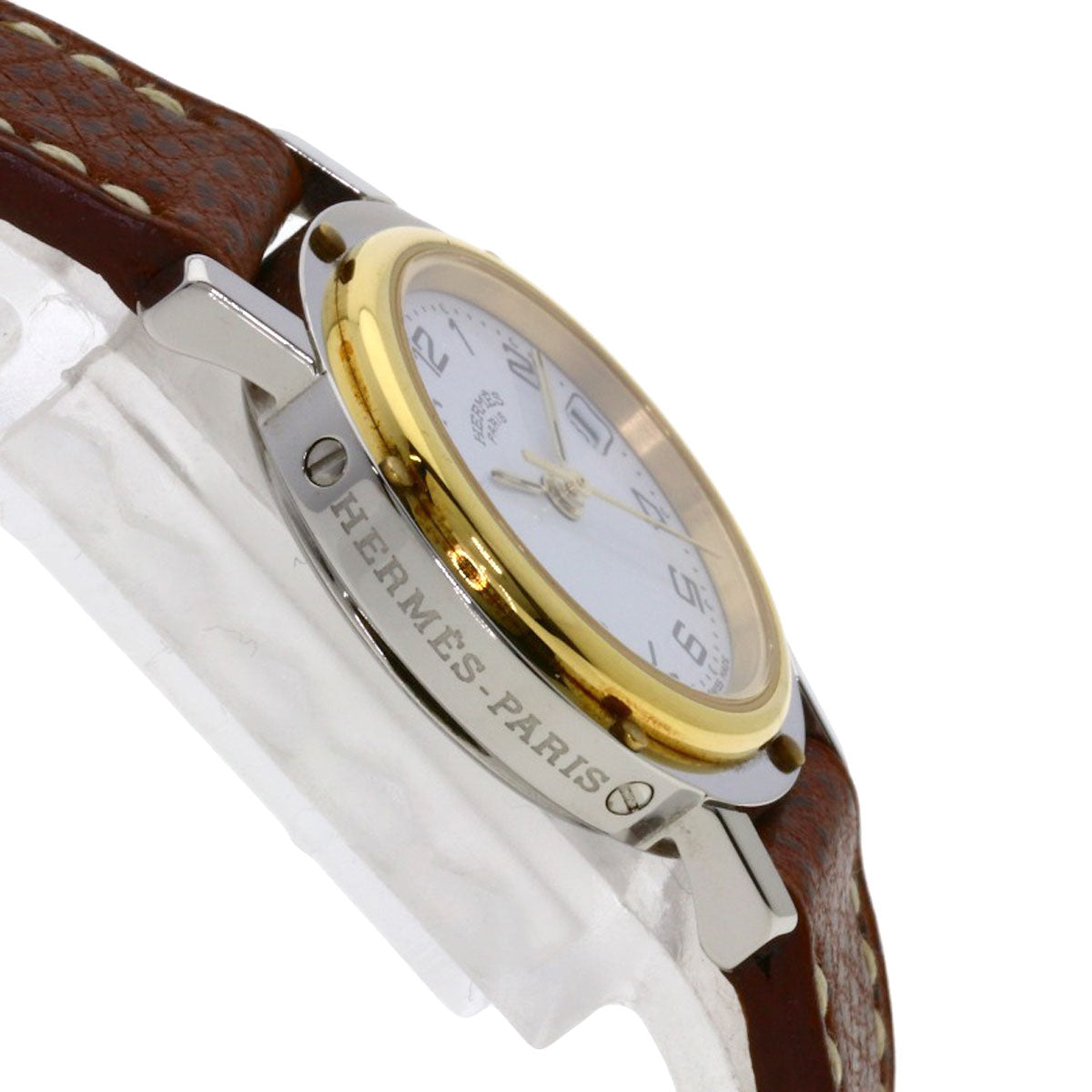 HERMES Watches Quartz CL4.220 Stainless Steel, Leather Silver Clipper white dial Women Used