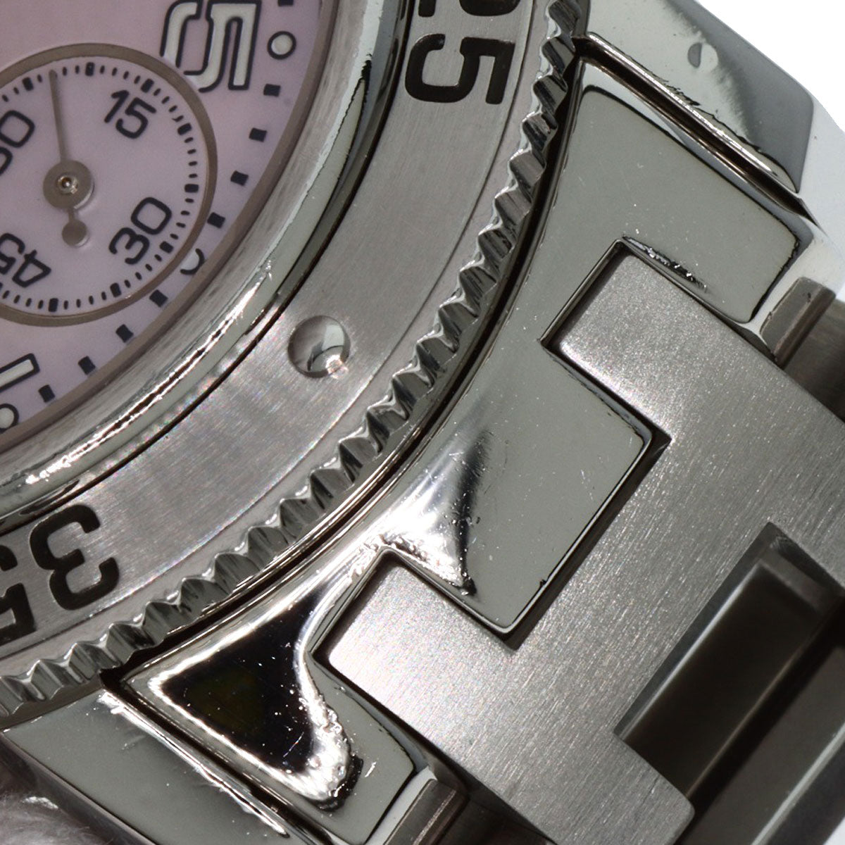 HERMES Watches Quartz CL2.310 Stainless Steel , Stainless Steel Silver Clipper Diver Chronograph New Buckle Pink shell dial mens Used
