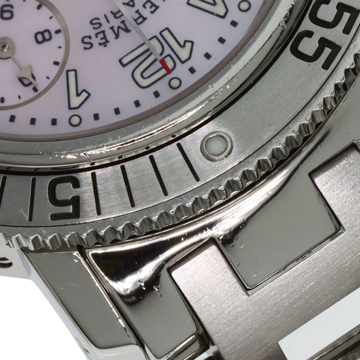 HERMES Watches Quartz CL2.310 Stainless Steel , Stainless Steel Silver Clipper Diver Chronograph New Buckle Pink shell dial mens Used