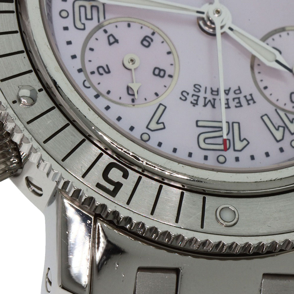 HERMES Watches Quartz CL2.310 Stainless Steel , Stainless Steel Silver Clipper Diver Chronograph New Buckle Pink shell dial mens Used