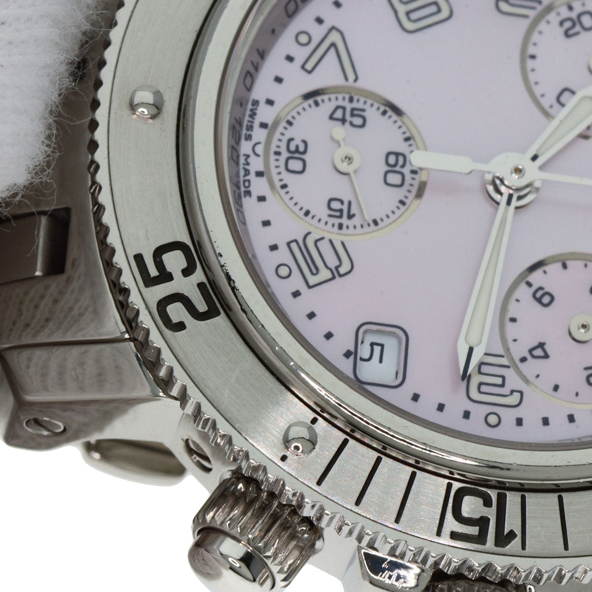 HERMES Watches Quartz CL2.310 Stainless Steel , Stainless Steel Silver Clipper Diver Chronograph New Buckle Pink shell dial mens Used
