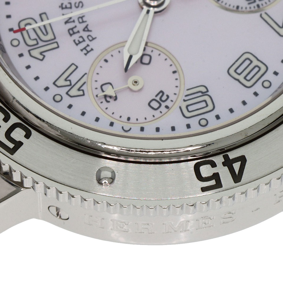 HERMES Watches Quartz CL2.310 Stainless Steel , Stainless Steel Silver Clipper Diver Chronograph New Buckle Pink shell dial mens Used