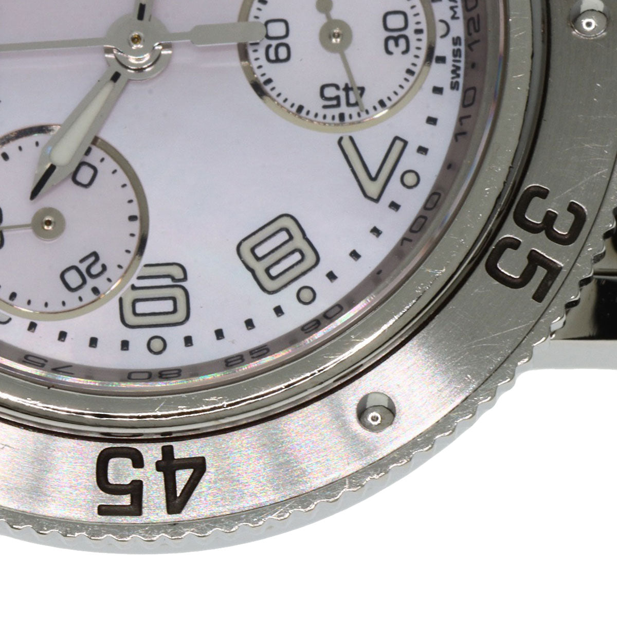 HERMES Watches Quartz CL2.310 Stainless Steel , Stainless Steel Silver Clipper Diver Chronograph New Buckle Pink shell dial mens Used