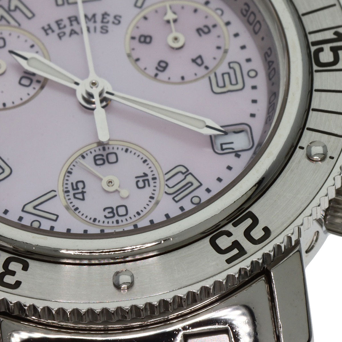 HERMES Watches Quartz CL2.310 Stainless Steel , Stainless Steel Silver Clipper Diver Chronograph New Buckle Pink shell dial mens Used