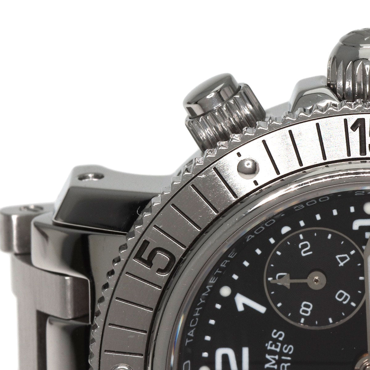 HERMES Watches Quartz CL2.310 Stainless Steel , Stainless Steel Silver Clipper Diver Chronograph black dial Women Used