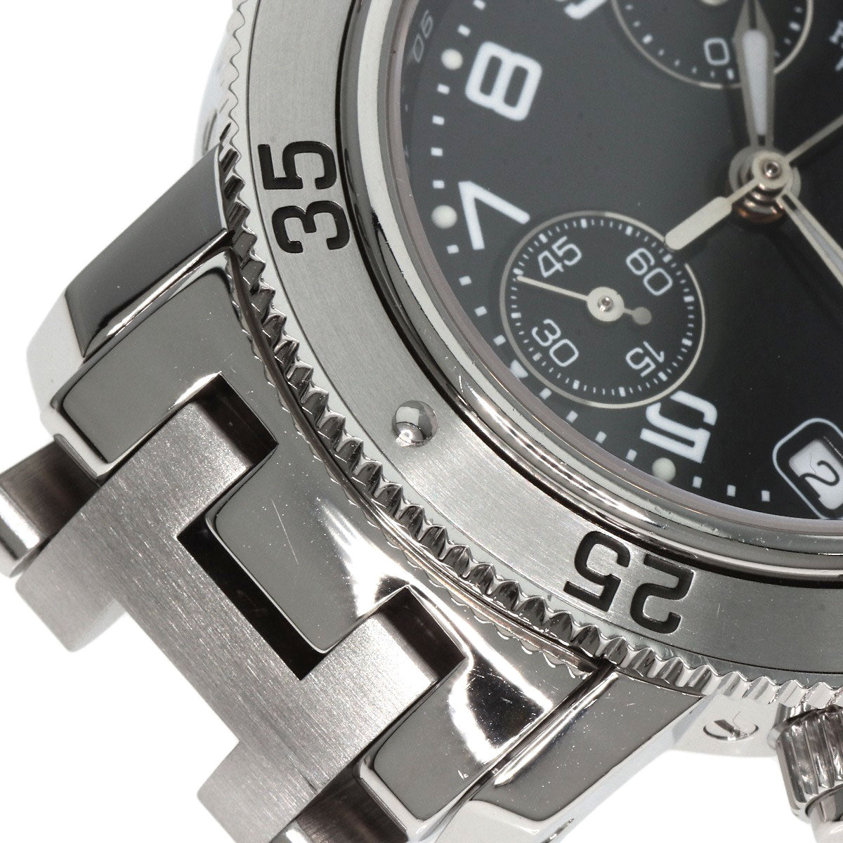 HERMES Watches Quartz CL2.310 Stainless Steel , Stainless Steel Silver Clipper Diver Chronograph black dial Women Used