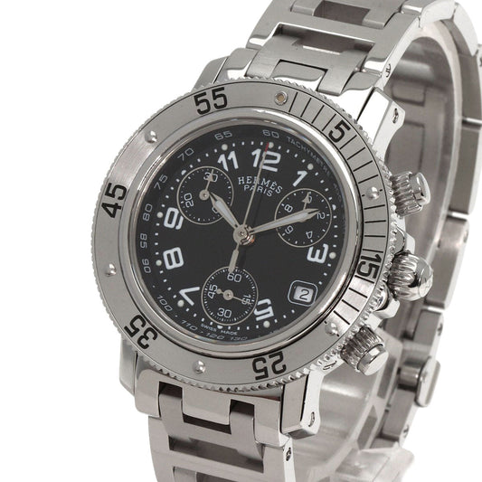 HERMES Watches Quartz CL2.310 Stainless Steel , Stainless Steel Silver Clipper Diver Chronograph black dial Women Used