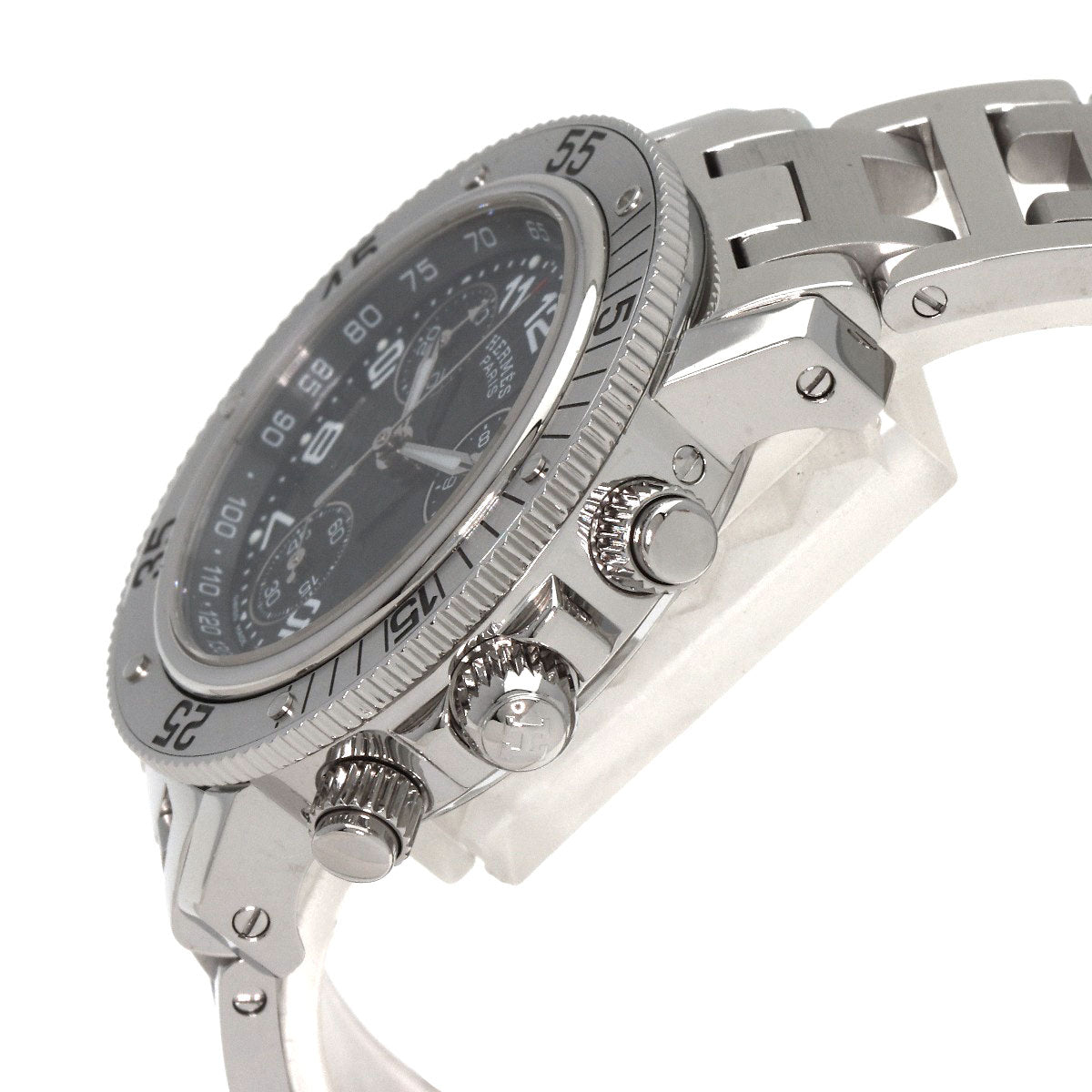 HERMES Watches Quartz CL2.310 Stainless Steel , Stainless Steel Silver Clipper Diver Chronograph black dial Women Used