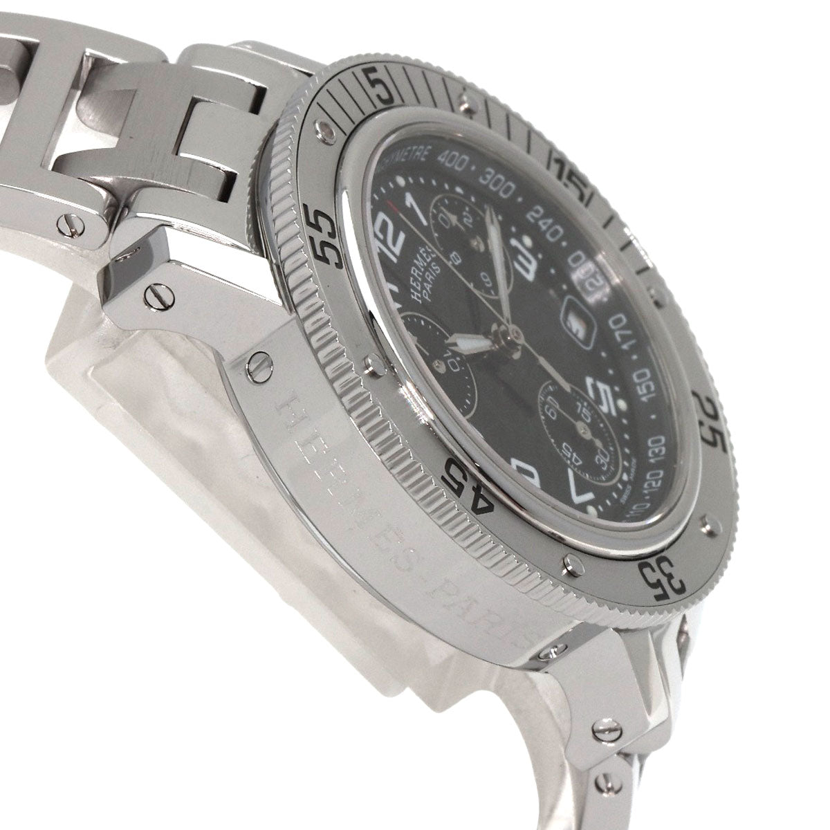 HERMES Watches Quartz CL2.310 Stainless Steel , Stainless Steel Silver Clipper Diver Chronograph black dial Women Used