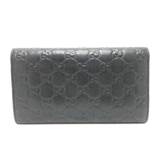 GUCCI Trifold wallet 257303 leather black Sima line GG Women Used