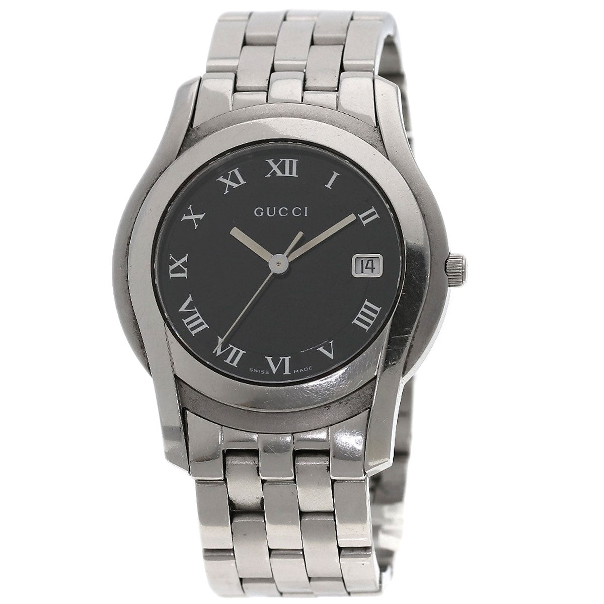 GUCCI Watches Quartz 5500M Stainless Steel , Stainless Steel Silver Round face black dial mens Used