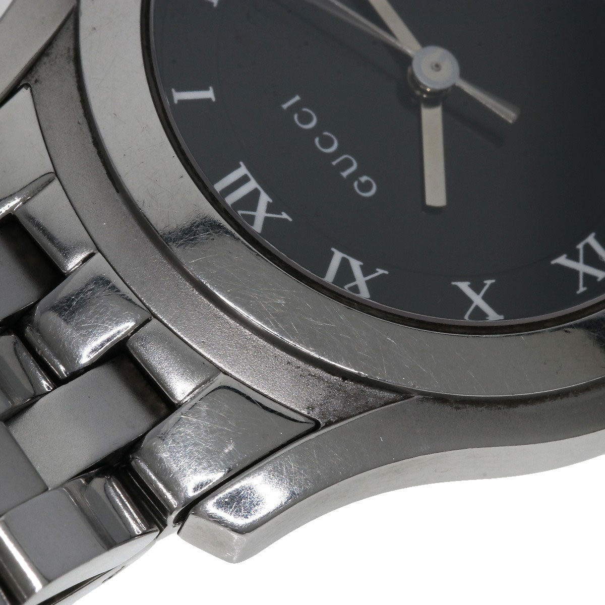 GUCCI Watches Quartz 5500M Stainless Steel , Stainless Steel Silver Round face black dial mens Used
