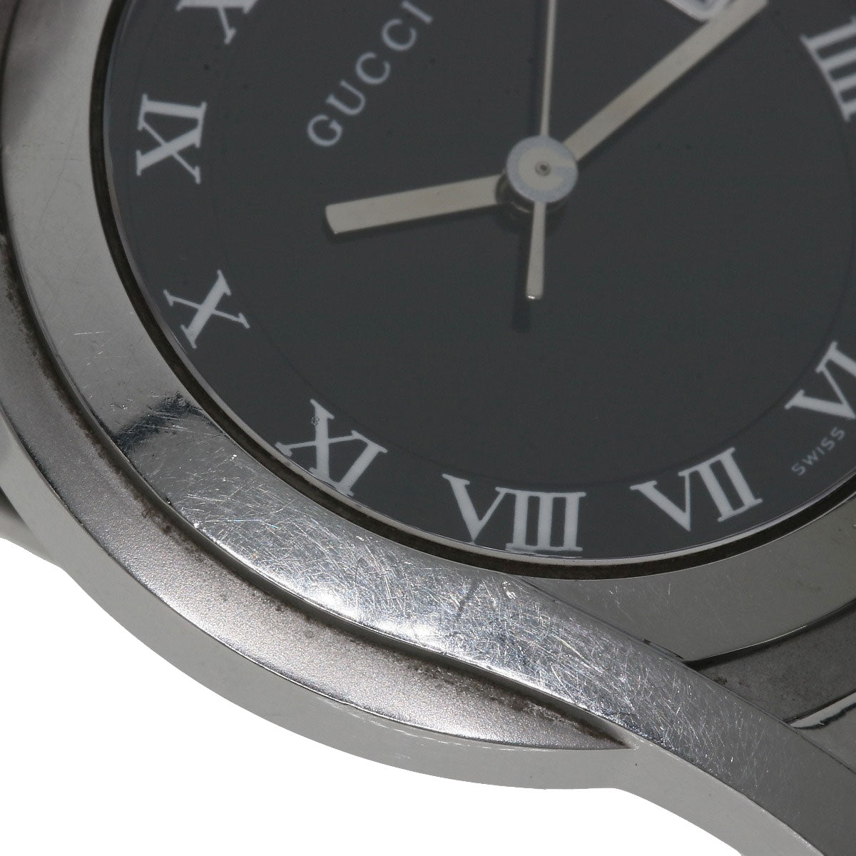 GUCCI Watches Quartz 5500M Stainless Steel , Stainless Steel Silver Round face black dial mens Used