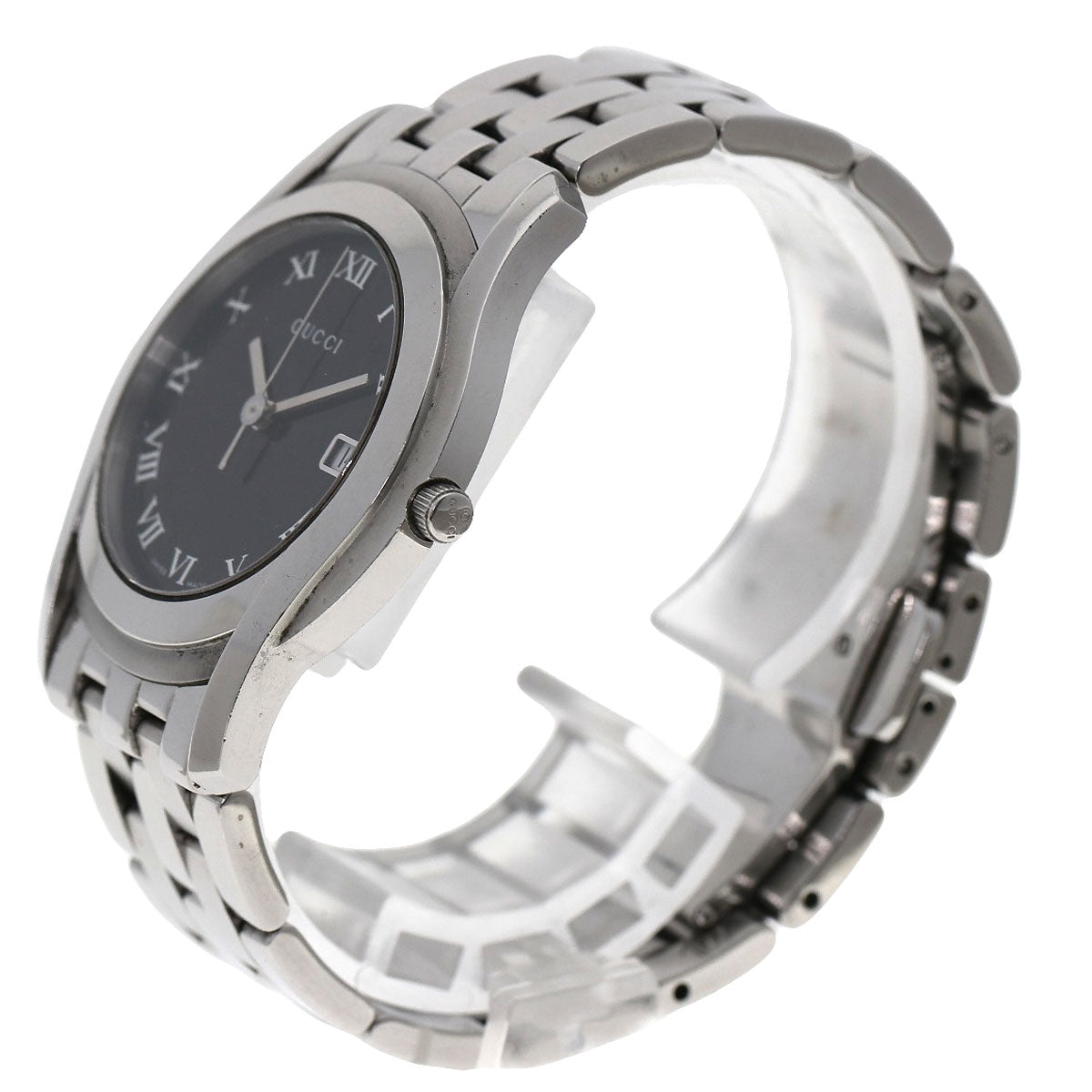 GUCCI Watches Quartz 5500M Stainless Steel , Stainless Steel Silver Round face black dial mens Used