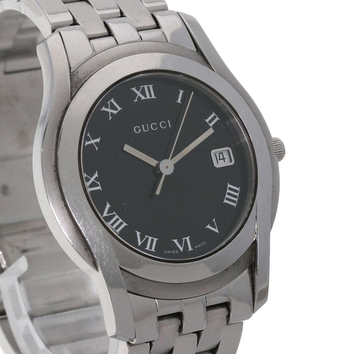 GUCCI Watches Quartz 5500M Stainless Steel , Stainless Steel Silver Round face black dial mens Used