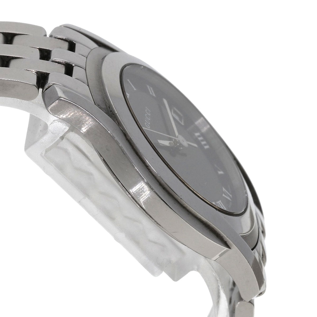 GUCCI Watches Quartz 5500M Stainless Steel , Stainless Steel Silver Round face black dial mens Used