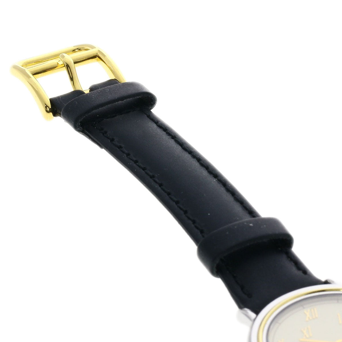 HERMES Watches Quartz Combination, Leather Silver Meteor Ivory dial mens Used