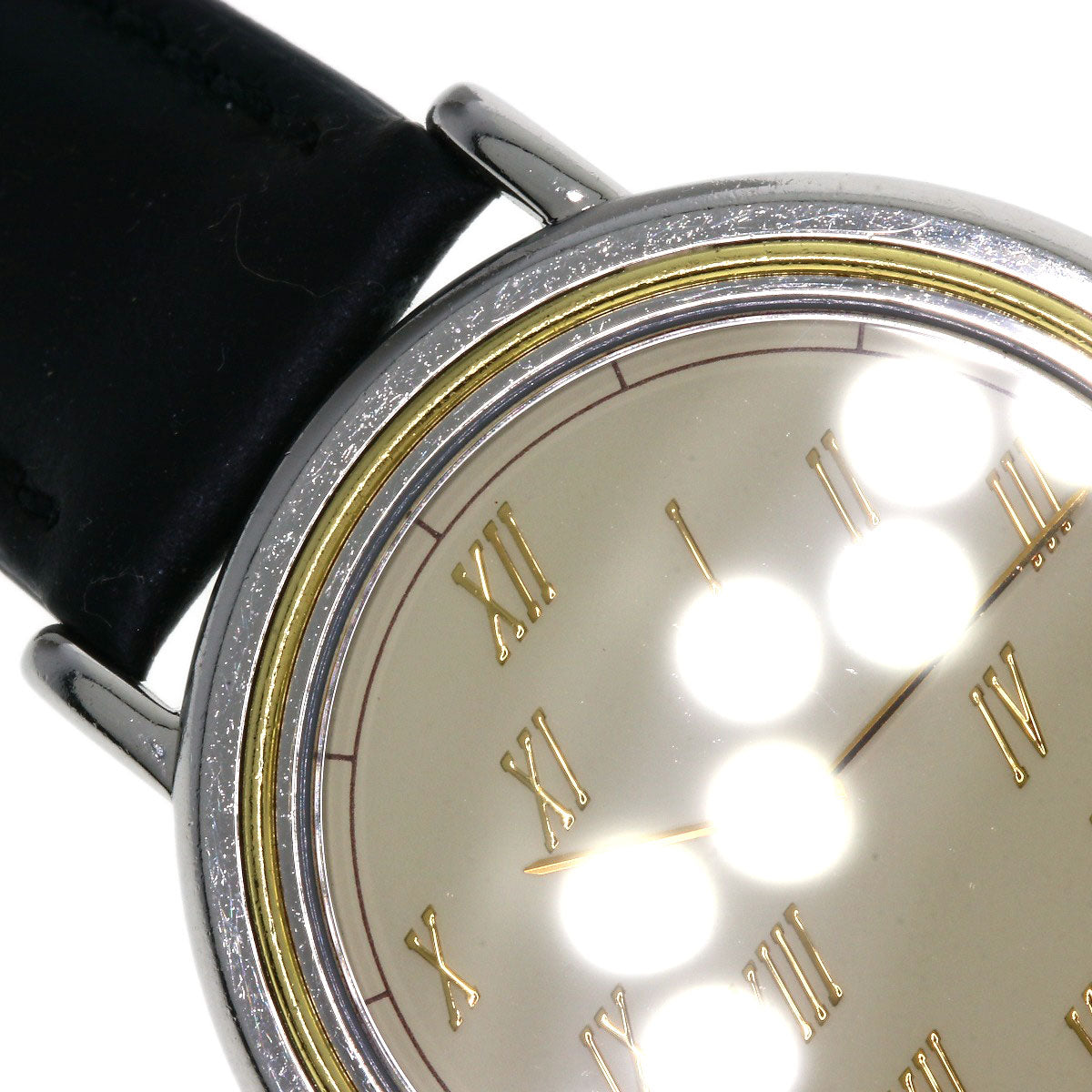 HERMES Watches Quartz Combination, Leather Silver Meteor Ivory dial mens Used