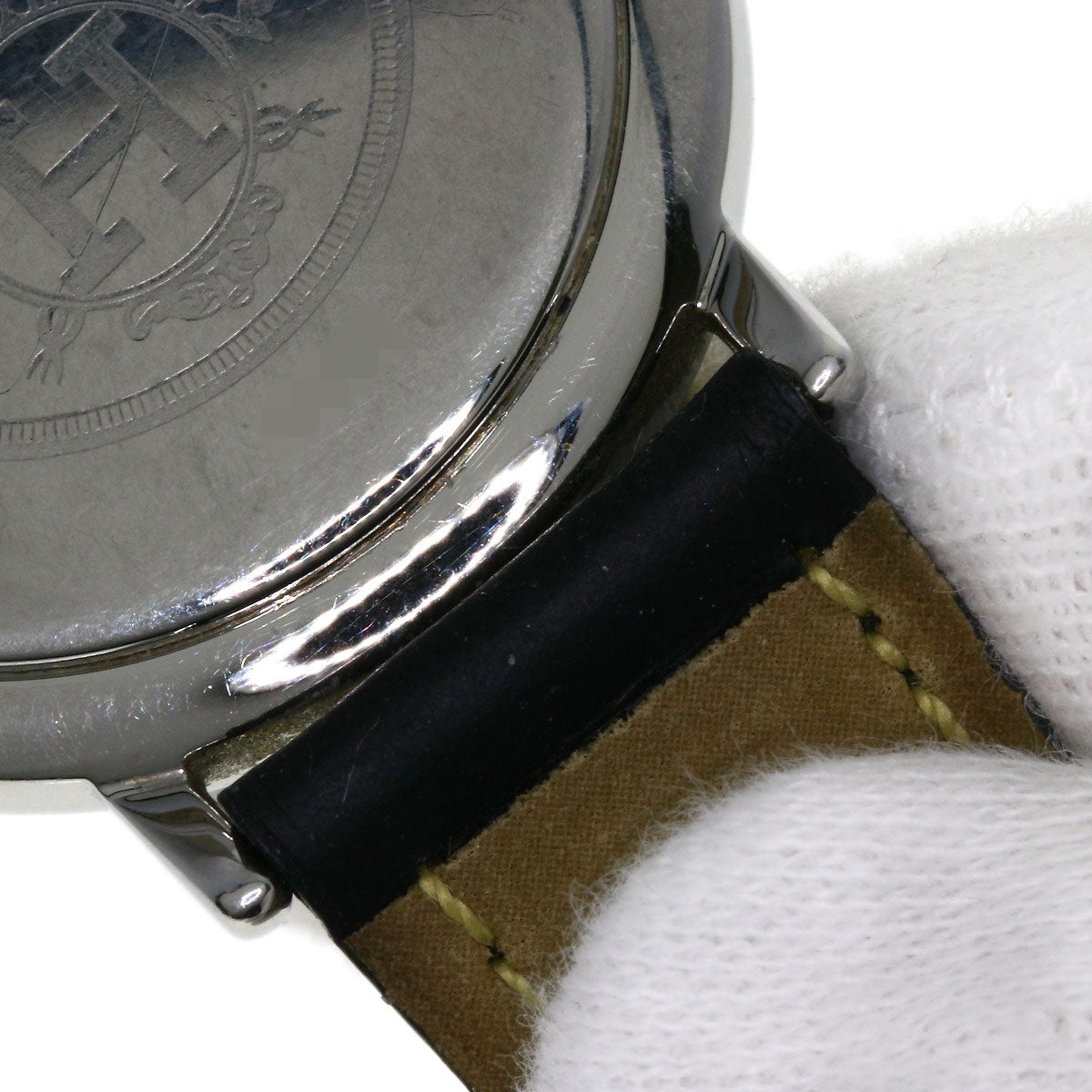 HERMES Watches Quartz Combination, Leather Silver Meteor Ivory dial mens Used
