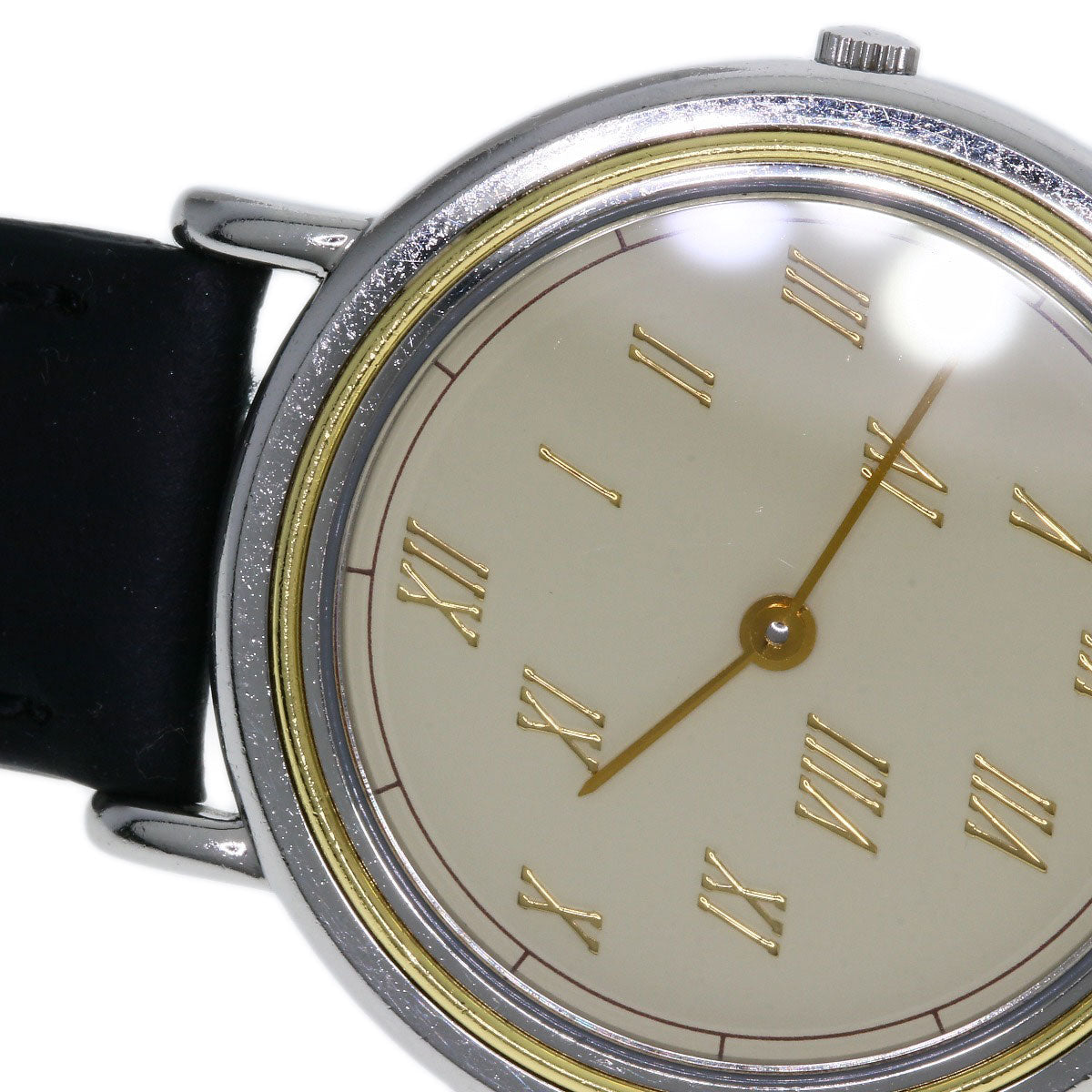 HERMES Watches Quartz Combination, Leather Silver Meteor Ivory dial mens Used