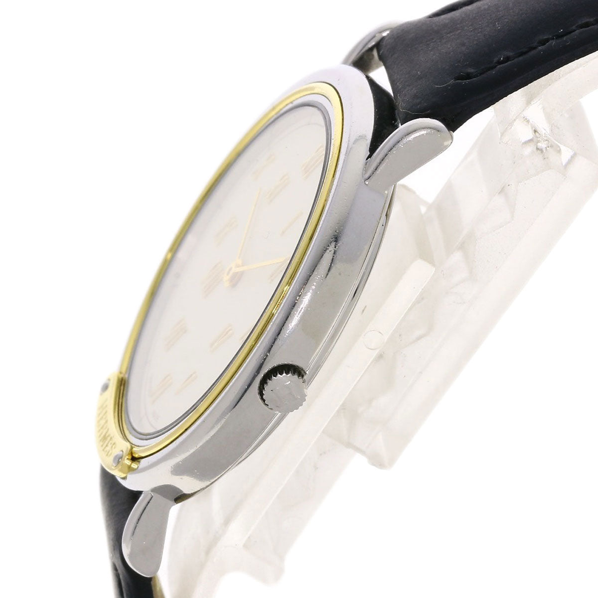HERMES Watches Quartz Combination, Leather Silver Meteor Ivory dial mens Used
