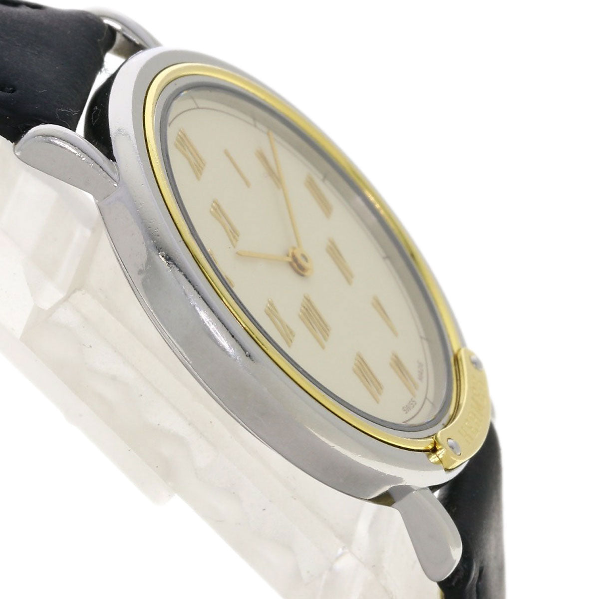 HERMES Watches Quartz Combination, Leather Silver Meteor Ivory dial mens Used