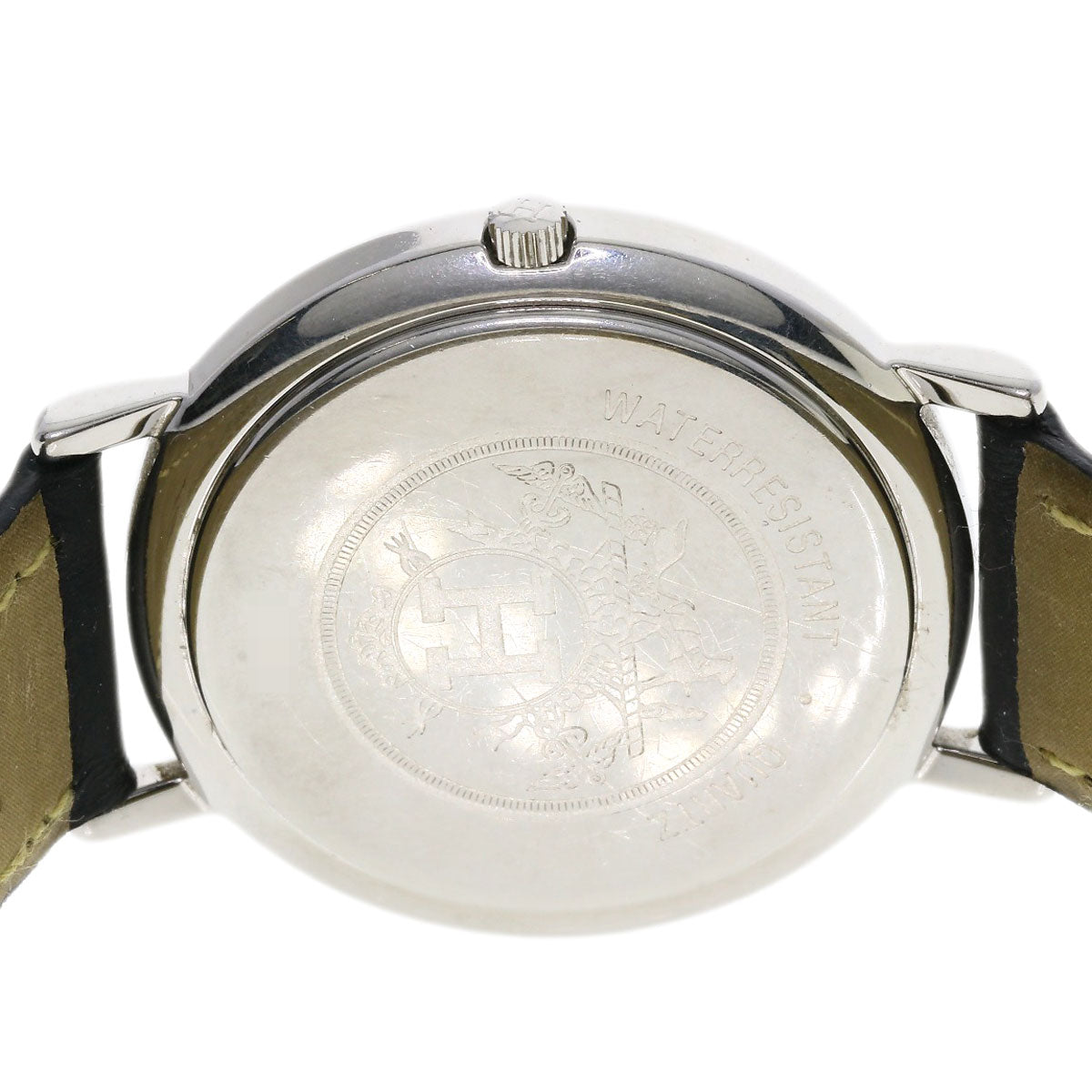 HERMES Watches Quartz Combination, Leather Silver Meteor Ivory dial mens Used