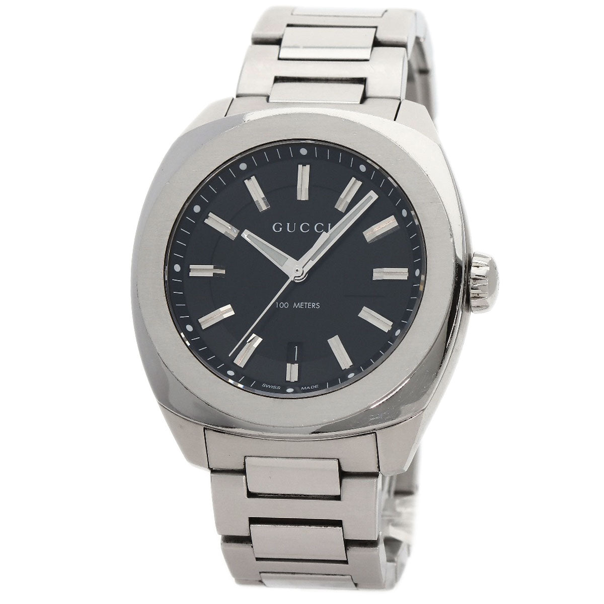 GUCCI Watches Quartz Stainless Steel , Stainless Steel Silver 142.2 black dial mens Used