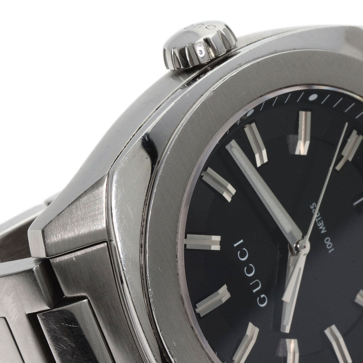 GUCCI Watches Quartz Stainless Steel , Stainless Steel Silver 142.2 black dial mens Used