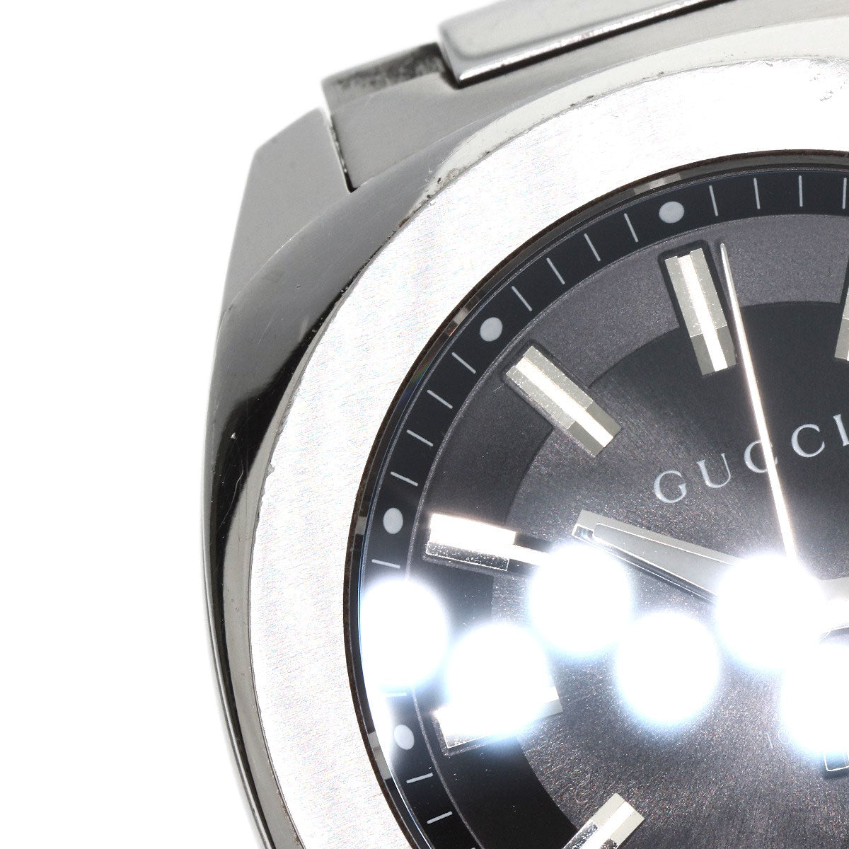 GUCCI Watches Quartz Stainless Steel , Stainless Steel Silver 142.2 black dial mens Used